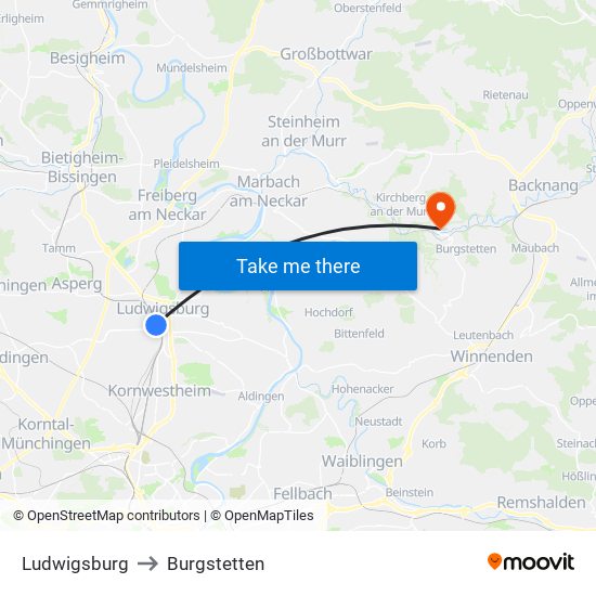 Ludwigsburg to Burgstetten map