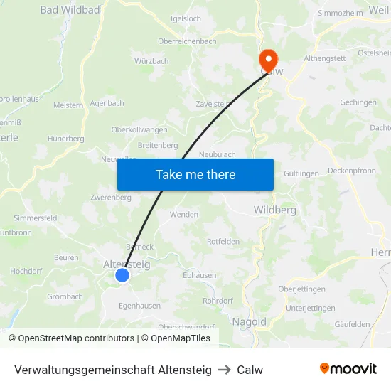 Verwaltungsgemeinschaft Altensteig to Calw map