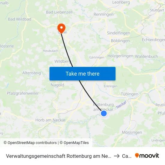 Verwaltungsgemeinschaft Rottenburg am Neckar to Calw map