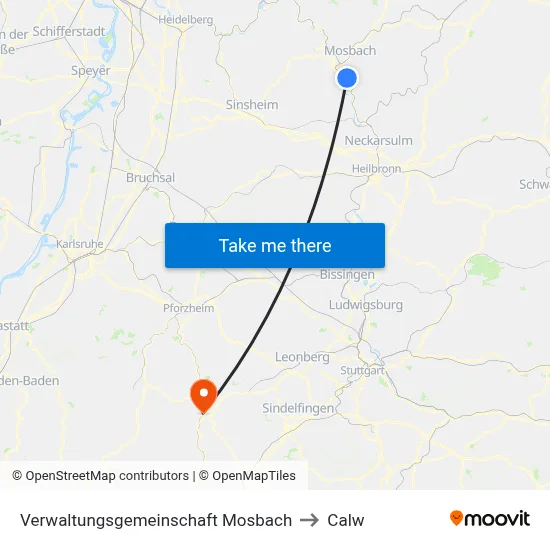 Verwaltungsgemeinschaft Mosbach to Calw map