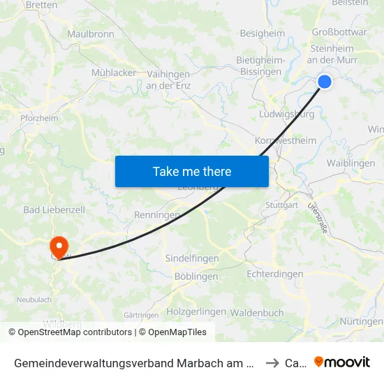 Gemeindeverwaltungsverband Marbach am Neckar to Calw map