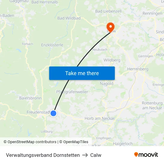 Verwaltungsverband Dornstetten to Calw map