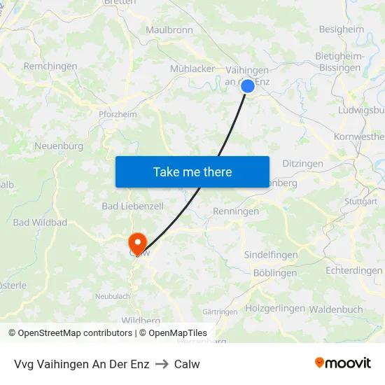 Vvg Vaihingen An Der Enz to Calw map