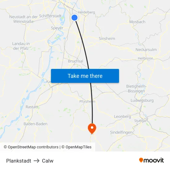 Plankstadt to Calw map