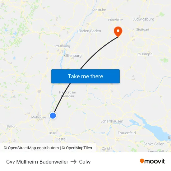 Gvv Müllheim-Badenweiler to Calw map