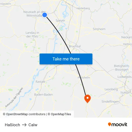 Haßloch to Calw map
