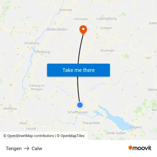Tengen to Calw map