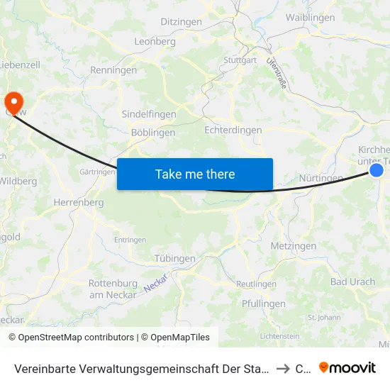 Vereinbarte Verwaltungsgemeinschaft Der Stadt Kirchheim Unter Teck to Calw map