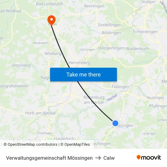 Verwaltungsgemeinschaft Mössingen to Calw map