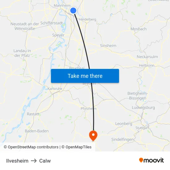 Ilvesheim to Calw map