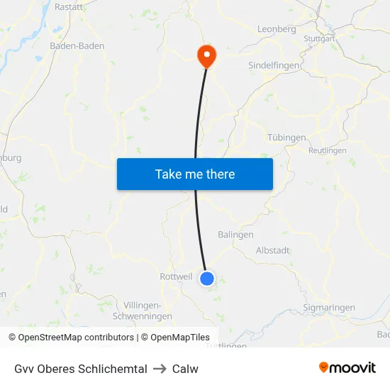 Gvv Oberes Schlichemtal to Calw map