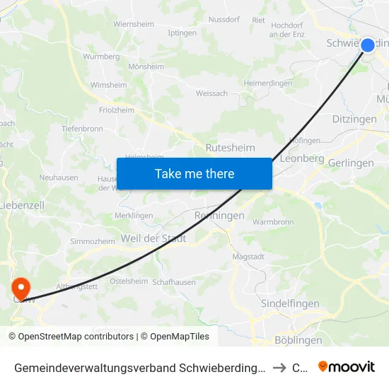 Gemeindeverwaltungsverband Schwieberdingen-Hemmingen to Calw map