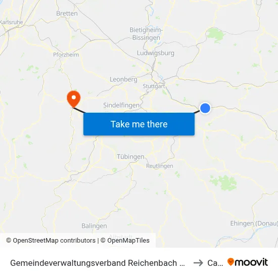 Gemeindeverwaltungsverband Reichenbach An Der Fils to Calw map