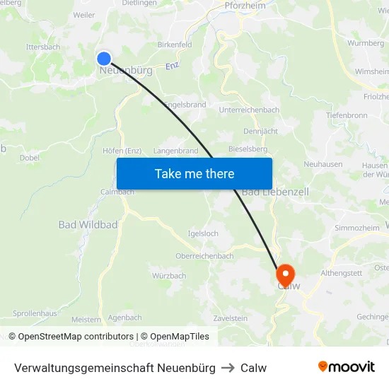 Verwaltungsgemeinschaft Neuenbürg to Calw map