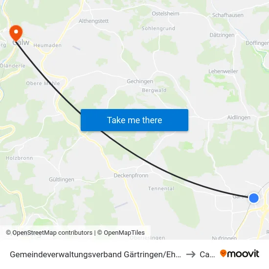 Gemeindeverwaltungsverband Gärtringen/Ehningen to Calw map