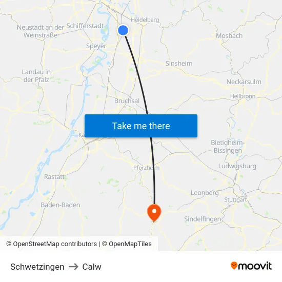 Schwetzingen to Calw map