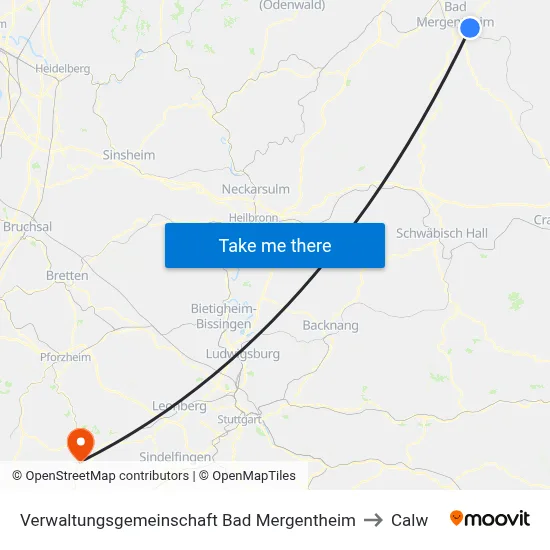 Verwaltungsgemeinschaft Bad Mergentheim to Calw map