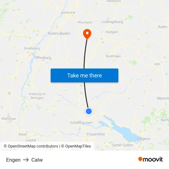 Engen to Calw map