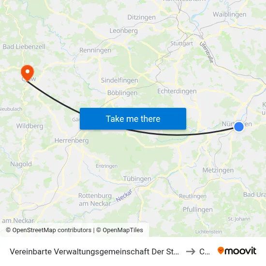 Vereinbarte Verwaltungsgemeinschaft Der Stadt Nürtingen to Calw map