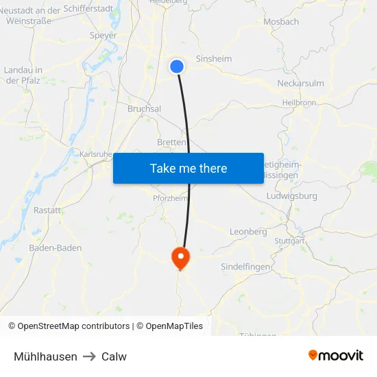 Mühlhausen to Calw map