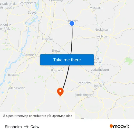 Sinsheim to Calw map