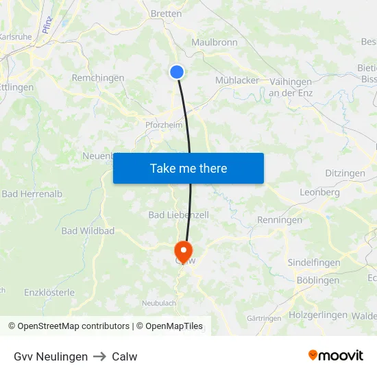 Gvv Neulingen to Calw map