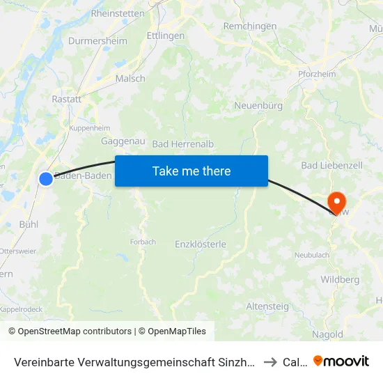 Vereinbarte Verwaltungsgemeinschaft Sinzheim to Calw map