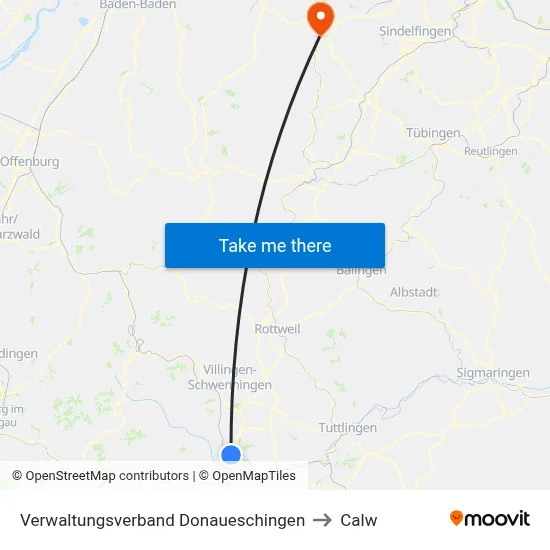 Verwaltungsverband Donaueschingen to Calw map