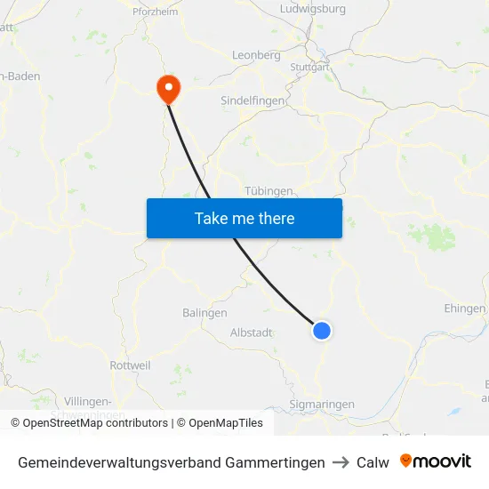 Gemeindeverwaltungsverband Gammertingen to Calw map