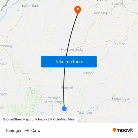 Tuningen to Calw map