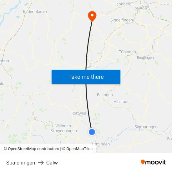 Spaichingen to Calw map