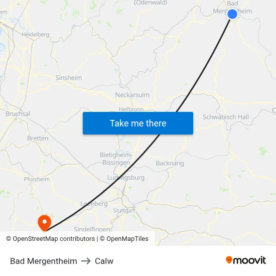 Bad Mergentheim to Calw map