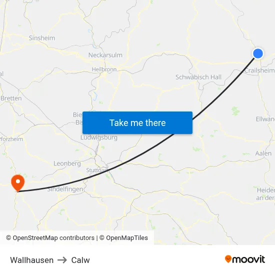 Wallhausen to Calw map