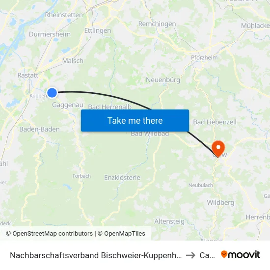 Nachbarschaftsverband Bischweier-Kuppenheim to Calw map