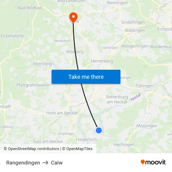 Rangendingen to Calw map
