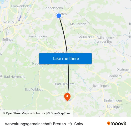 Verwaltungsgemeinschaft Bretten to Calw map