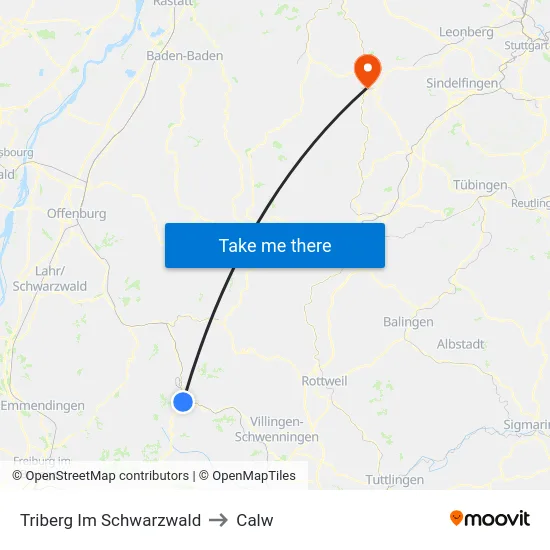 Triberg Im Schwarzwald to Calw map