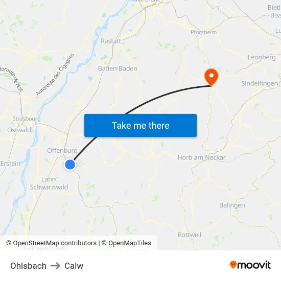 Ohlsbach to Calw map