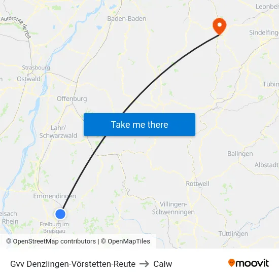 Gvv Denzlingen-Vörstetten-Reute to Calw map