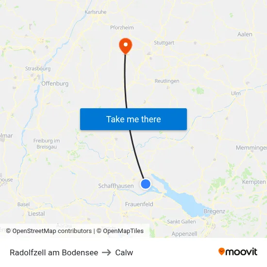 Radolfzell am Bodensee to Calw map