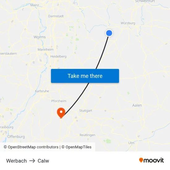 Werbach to Calw map