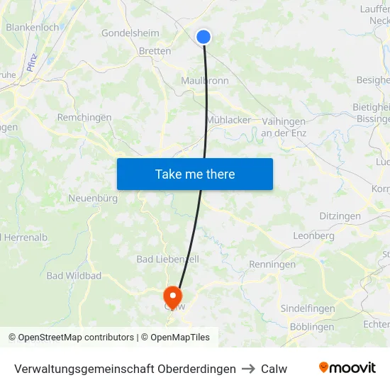 Verwaltungsgemeinschaft Oberderdingen to Calw map