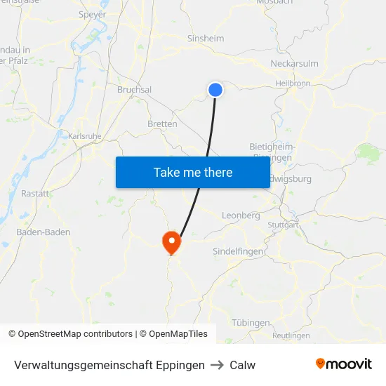 Verwaltungsgemeinschaft Eppingen to Calw map