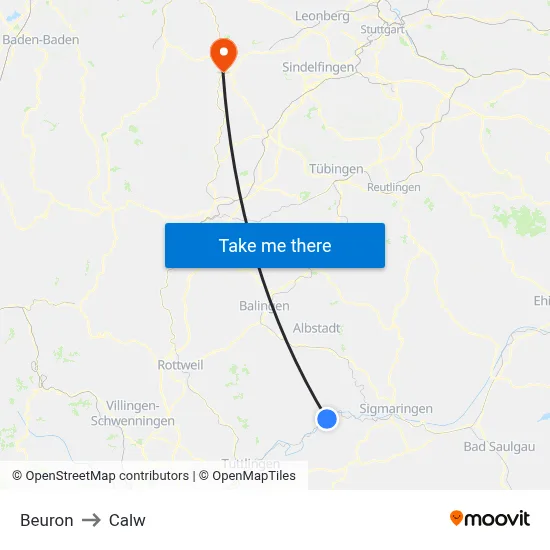 Beuron to Calw map