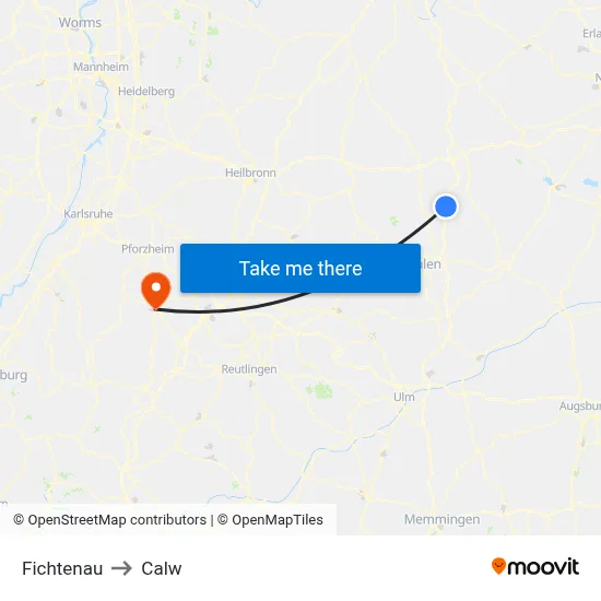 Fichtenau to Calw map