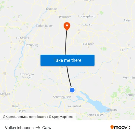 Volkertshausen to Calw map