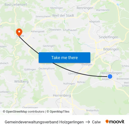 Gemeindeverwaltungsverband Holzgerlingen to Calw map