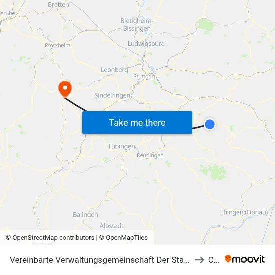 Vereinbarte Verwaltungsgemeinschaft Der Stadt Weilheim An Der Teck to Calw map