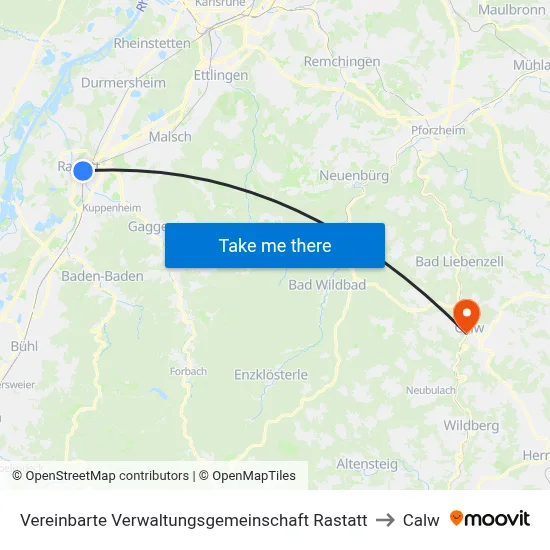 Vereinbarte Verwaltungsgemeinschaft Rastatt to Calw map