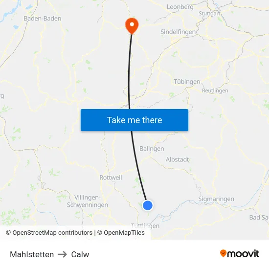 Mahlstetten to Calw map